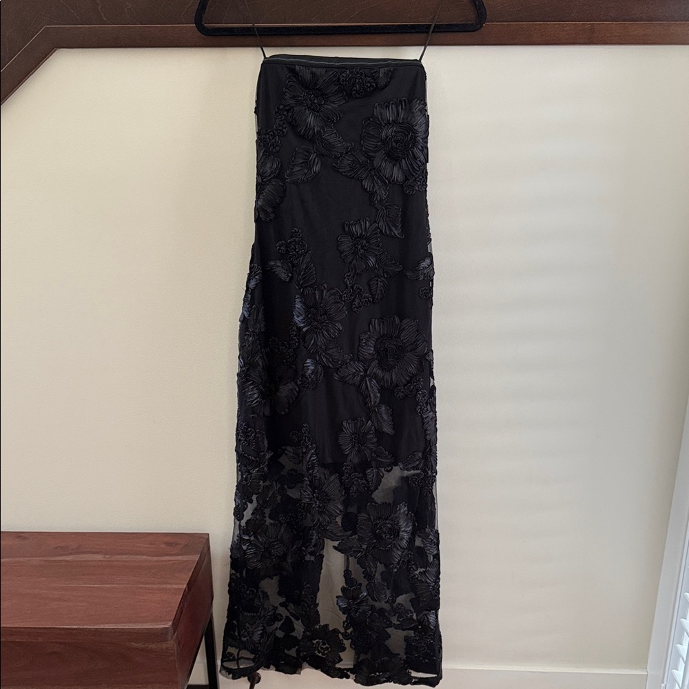 Dynamite Black Strapless Dress with Floral Design